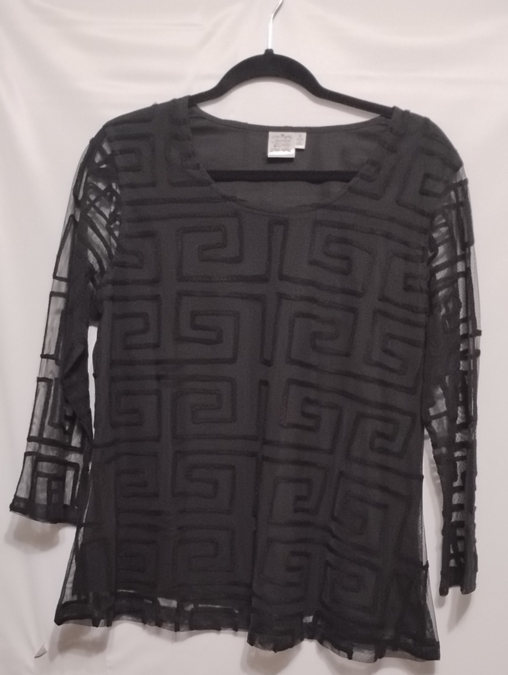 Parsley & Sage Black Sheer Geometric Mesh Blouse